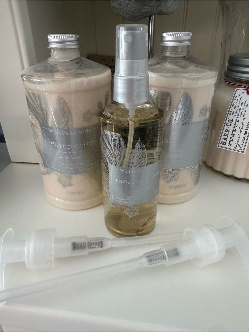 NWT Set/3 Williams Sonoma ~Frosted Clove~ Hand Lotion & Room Spray Set